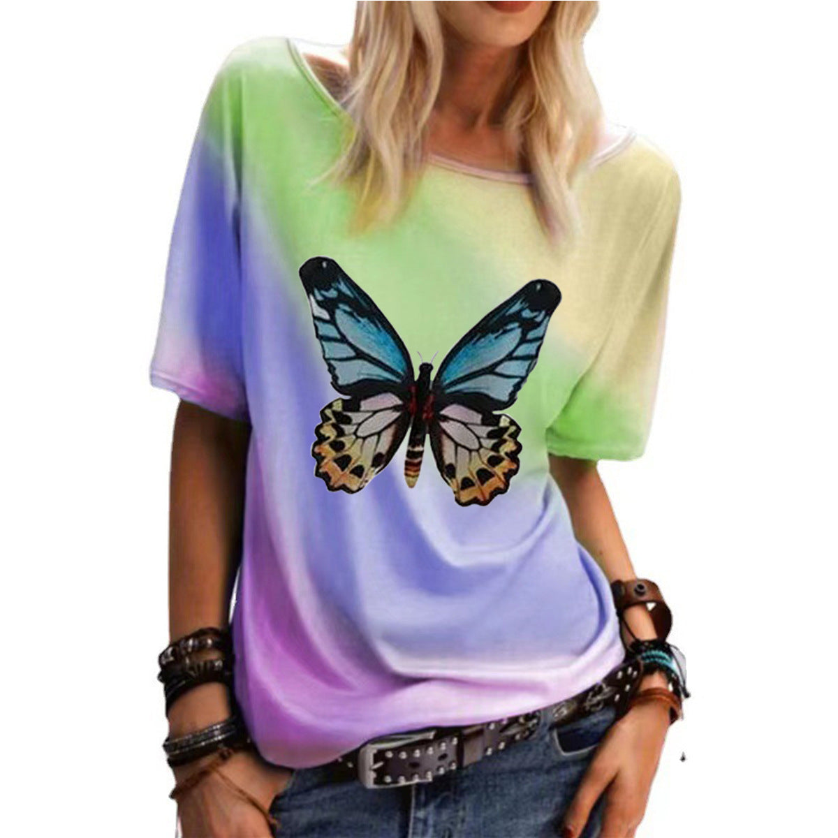 🌈🦋 Luźny, swobodny top w tęczowe motyle