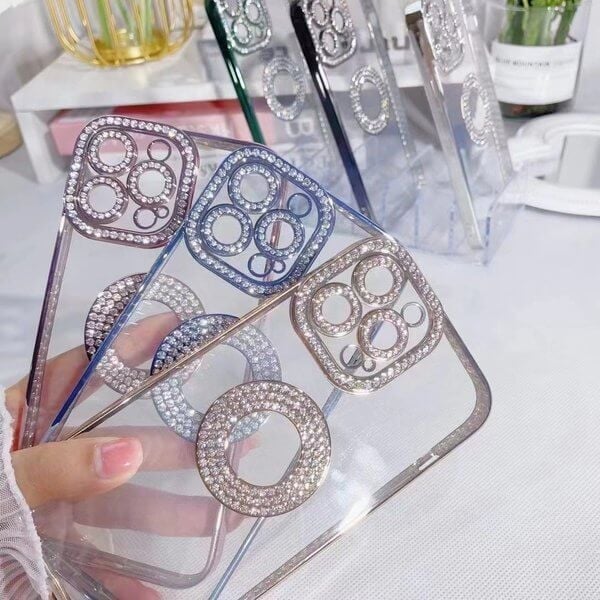 Damska Bling Rhinestone Luksusowa moda Ochronna przezroczysta obudowa iPhone'a