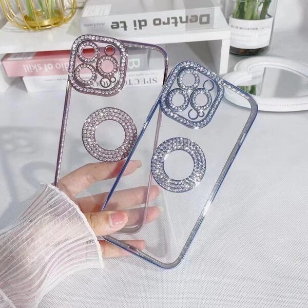 Damska Bling Rhinestone Luksusowa moda Ochronna przezroczysta obudowa iPhone'a